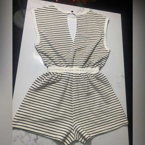 Women's Black and White Striped Romper - Picture 2 of 6